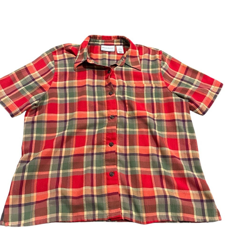 Alfred Dunner plaid button-up shirt 12P garden picnic classic office preppy